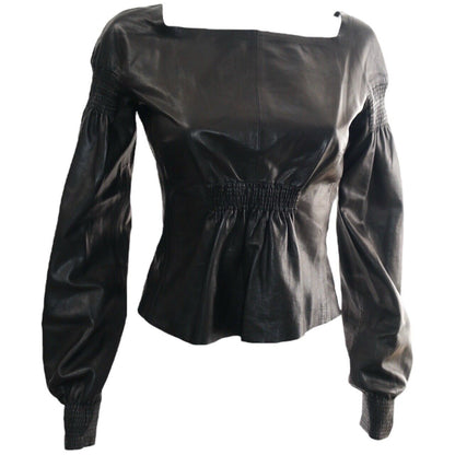 Gucci Tom Ford Fall 1999 Runway Black Leather Top Size 40 XS