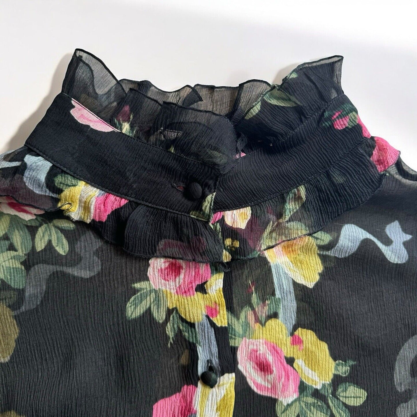 Blumarine Blugirl Black Floral Silk Ruffle Shirt Size IT 44