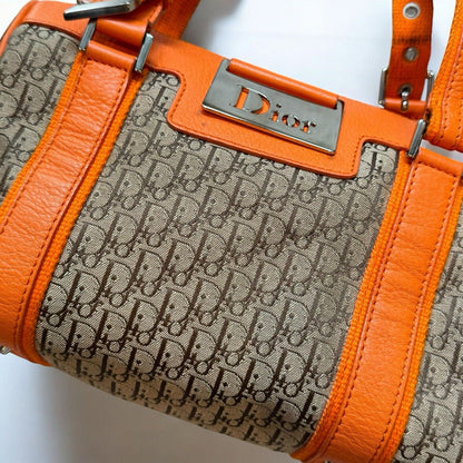 Christian Dior Orange & Brown Monogram Mini Boston Vintage Top Handle Bag