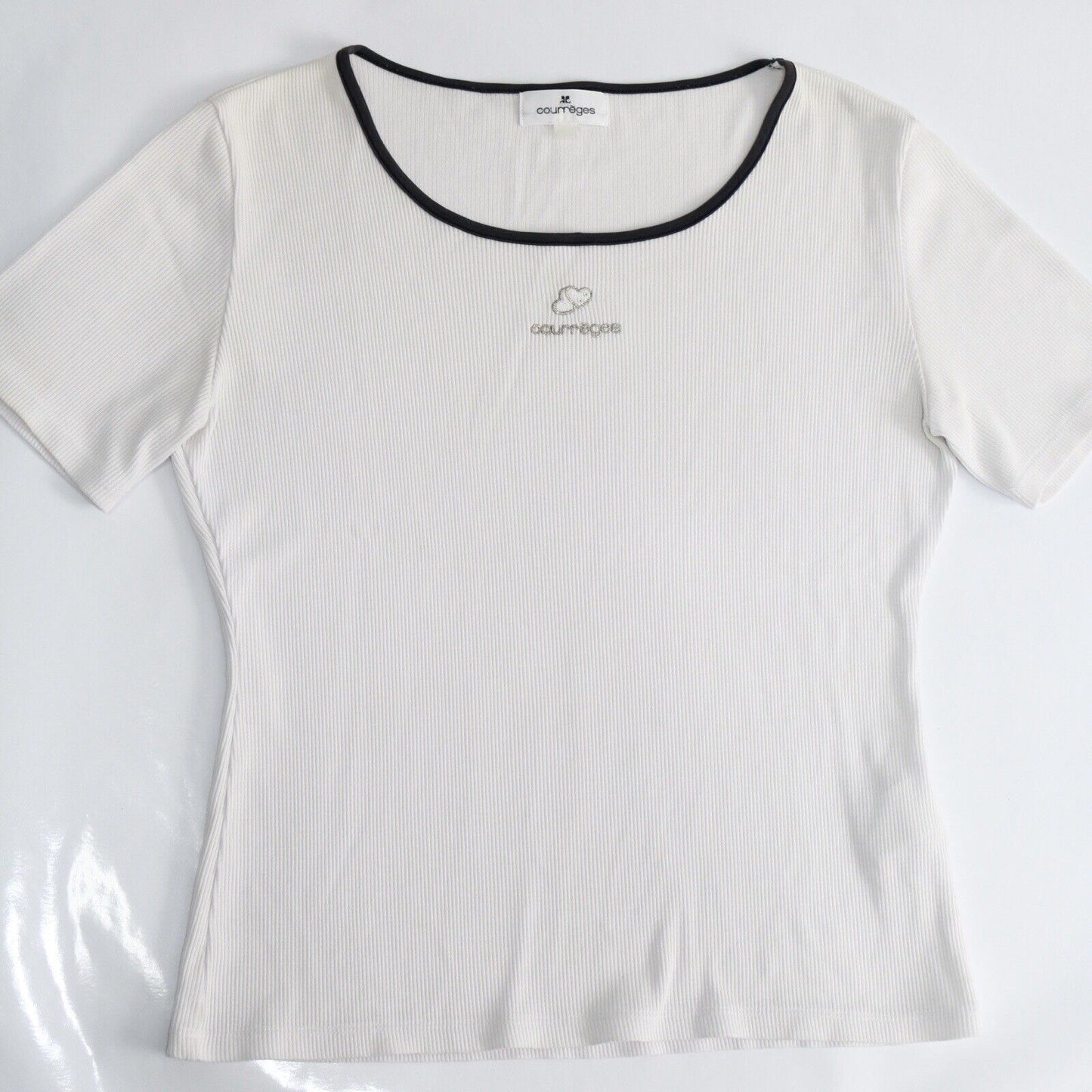 Courreges White Vintage Top Embroidered Hearts Size M