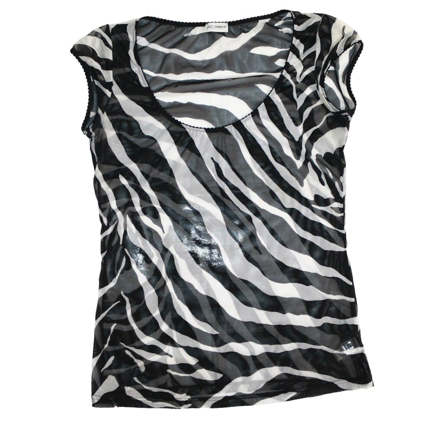 Dolce Gabbana Black & White Zebra Mesh Top Size S