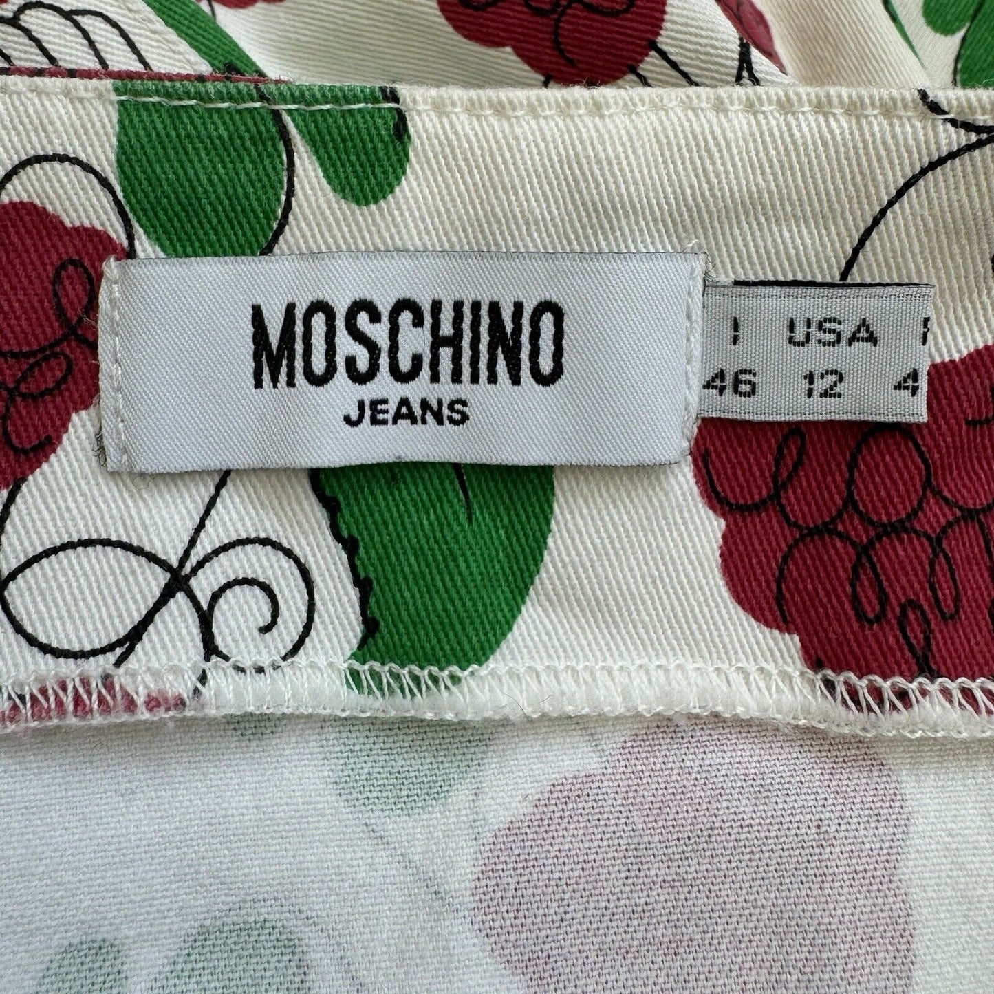 Moschino Vintage Red Roses Bow Denim White Dress Size 46