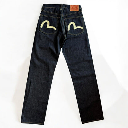 Evisu Navy & Yellow Straight Leg High Waist Jeans Size 28