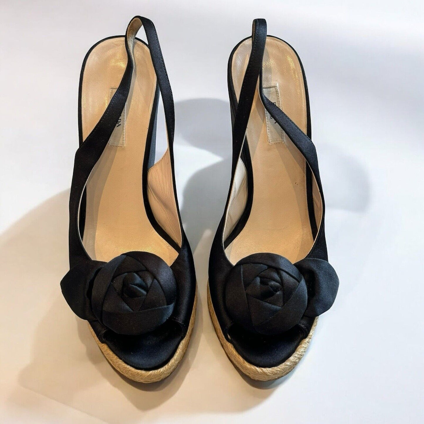 Prada Black Satin Espadrilles Sandals Size IT 37.5 UK 4.5