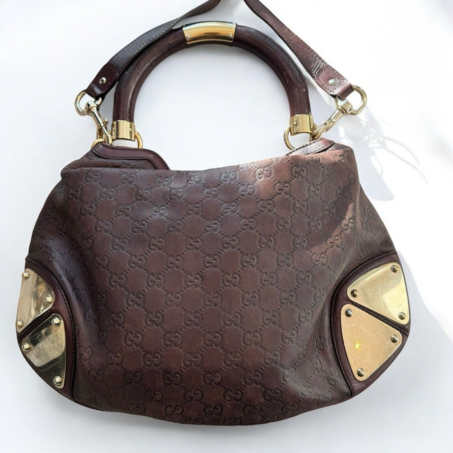 Gucci Brown Monogram Leather Indy Hobo Guccissima Shoulder Bag