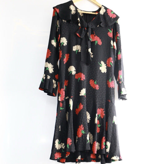 Saint Laurent Rive Gauche Floral Silk Vintage Midi Dress 80s Size 38