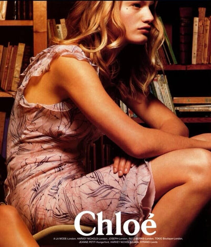 Chloé S/S 1999 Runway Campaign Blue Silk Print Midi Dress by Stella McCartney