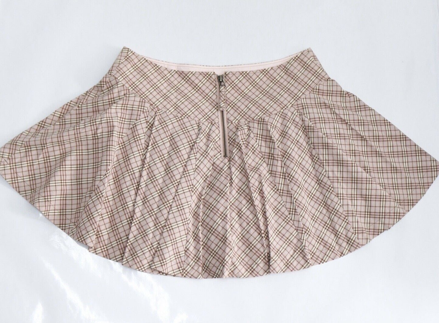 Burberry Vintage Mini Skirt Nova Check Pleated Pink Cotton Size 38 BNWT