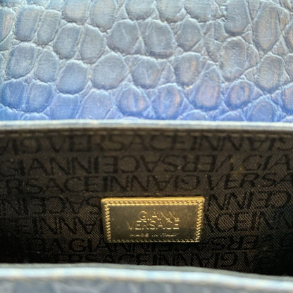 Gianni Versace Blue Leather Vintage Medusa Crossbody Bag