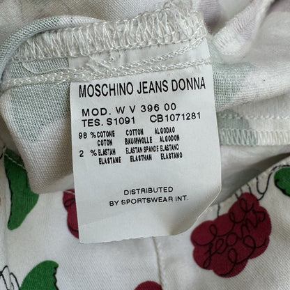 Moschino Vintage Red Roses Bow Denim White Dress Size 46