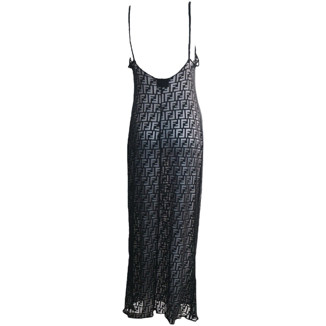 Fendi Vintage Black Sheer Zucca Monogram Maxi Dress Size M