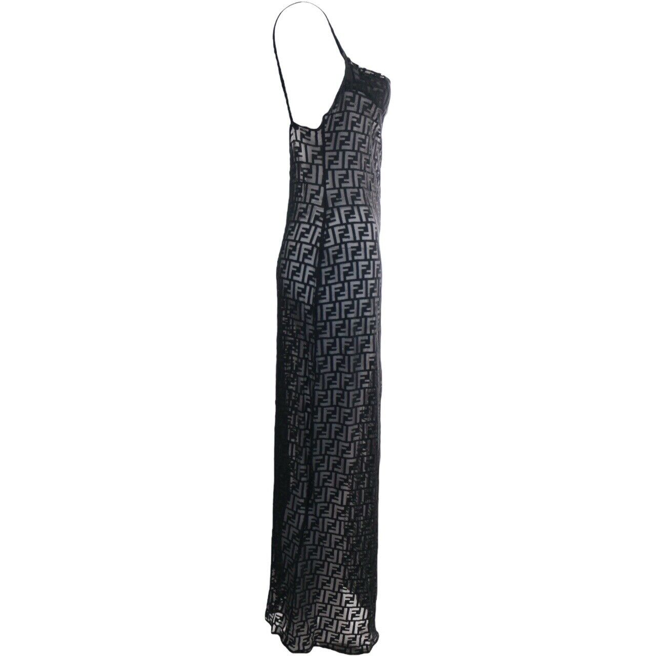 Fendi Vintage Black Sheer Zucca Monogram Maxi Dress Size M