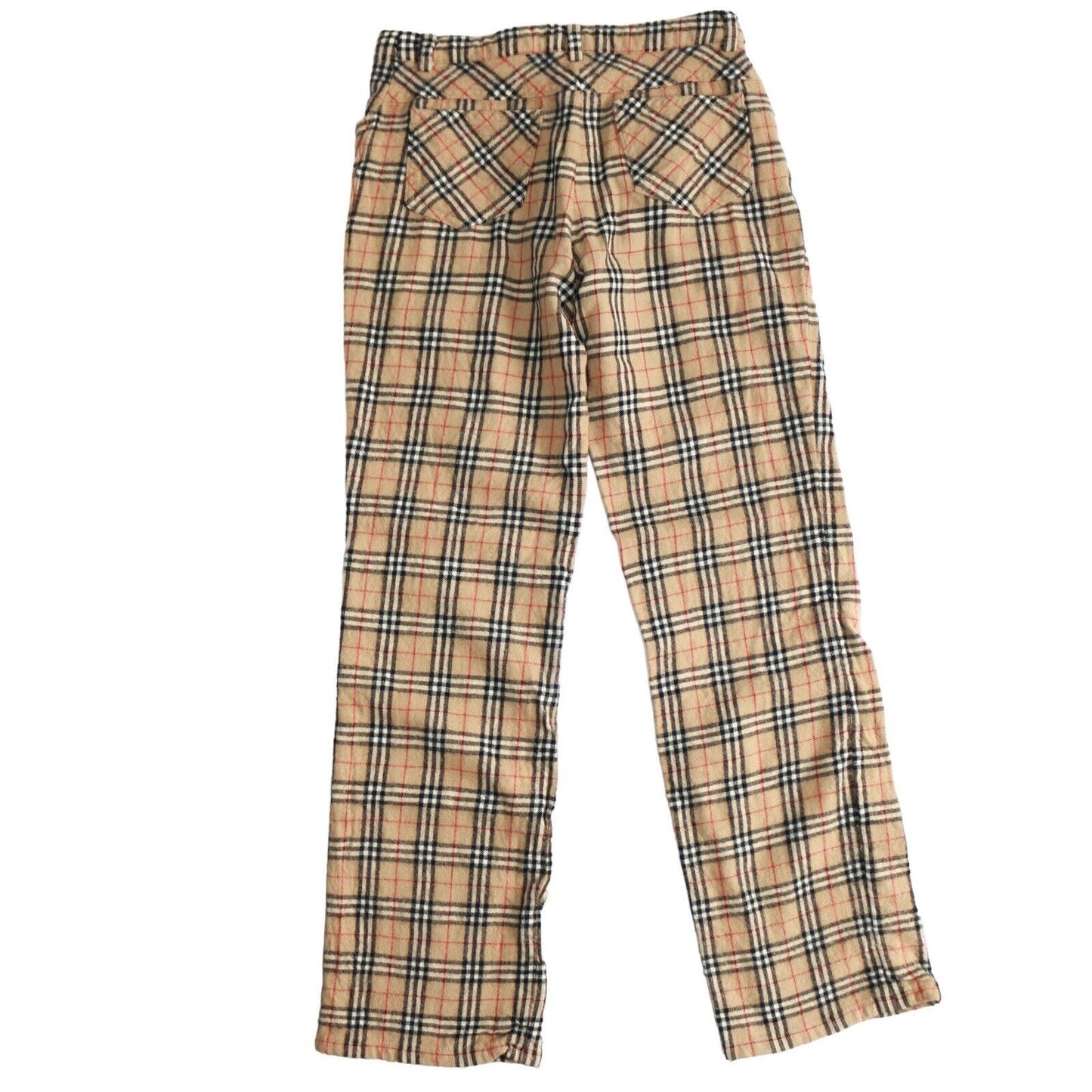 Burberry Vintage Plaid Check Beige Print Wool Trousers Size 36