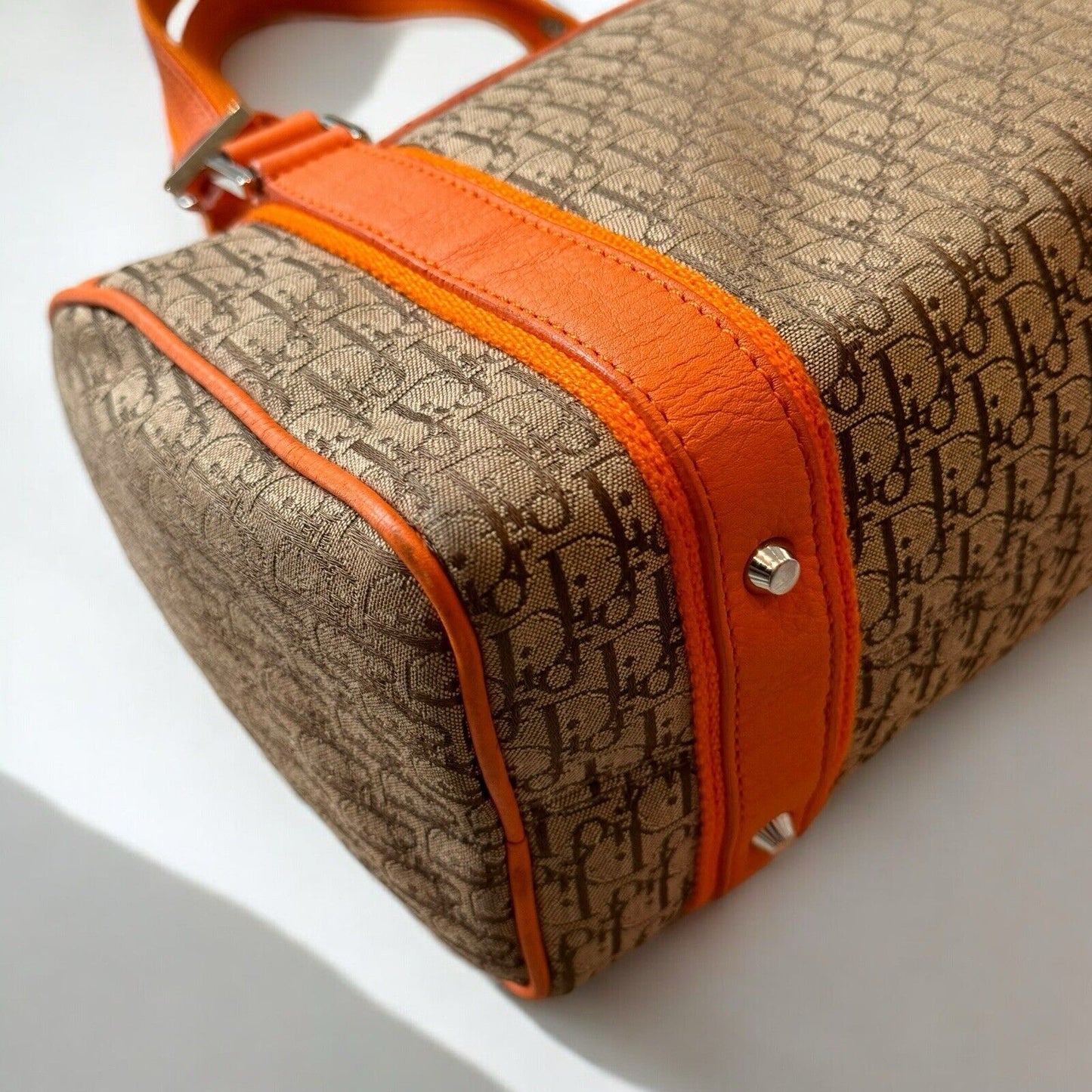 Christian Dior Orange & Brown Monogram Mini Boston Vintage Top Handle Bag