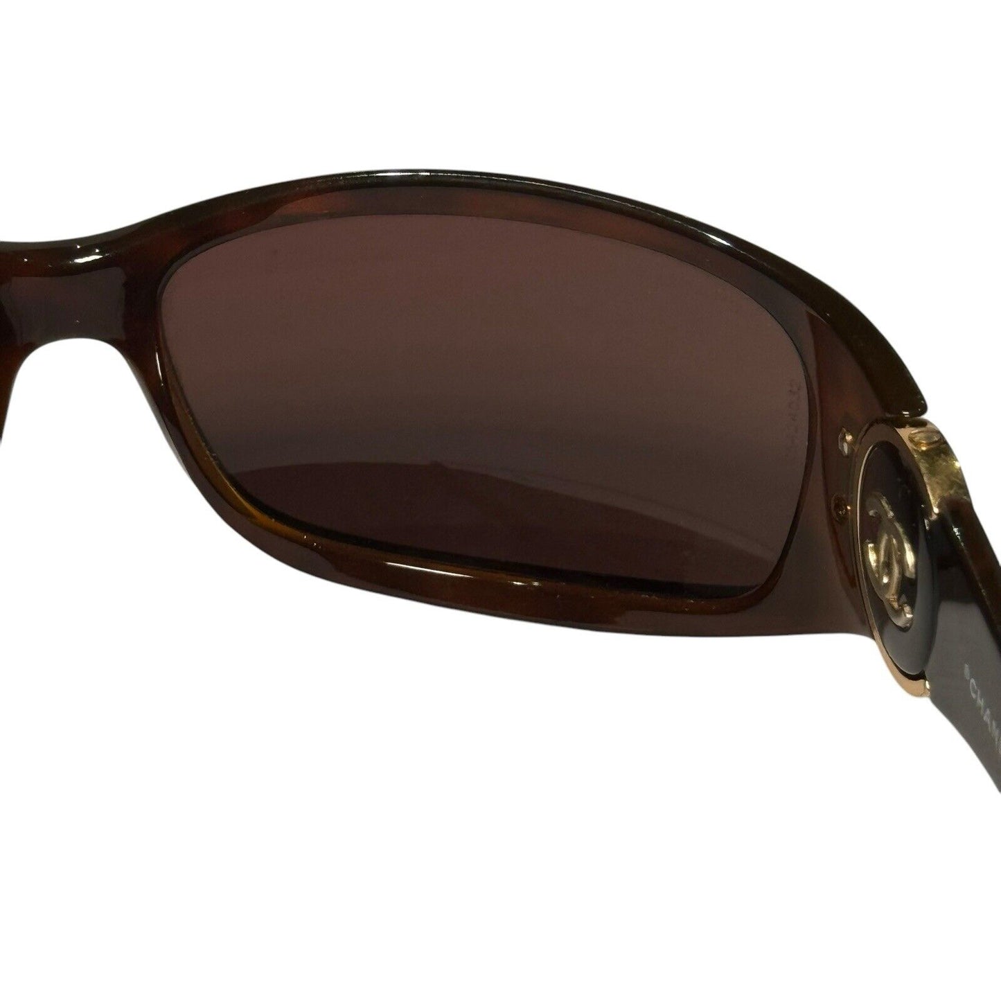 Chanel Logo Wraparound Sunglasses In Tortoiseshell Brown & Gold