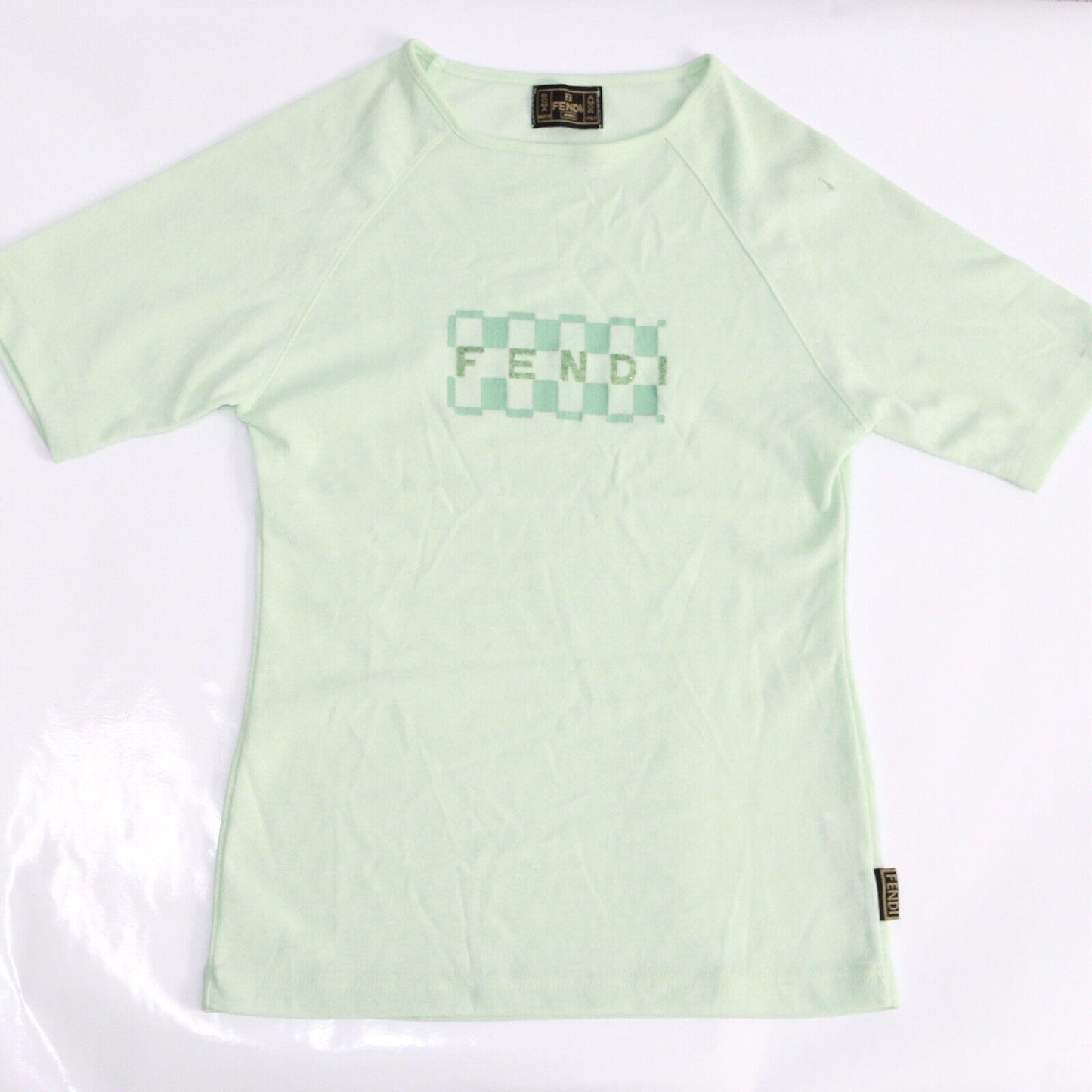 Fendi Vintage Logo Light Green Print Top Size Small