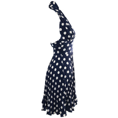 Blumarine Folies Navy Polka Dot Halter Mini Dress XS