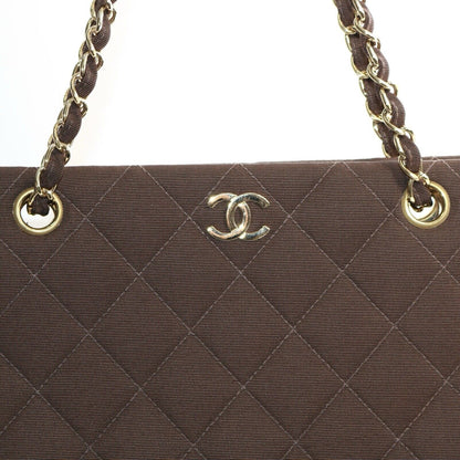 Chanel Brown Gold Chain Canvas Small Tote Shoulder Bag Vintage 1997-1999