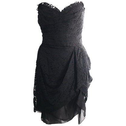 Dolce & Gabbana Strapless Asymmetric Corset Bustier Black Lace Mini Dress