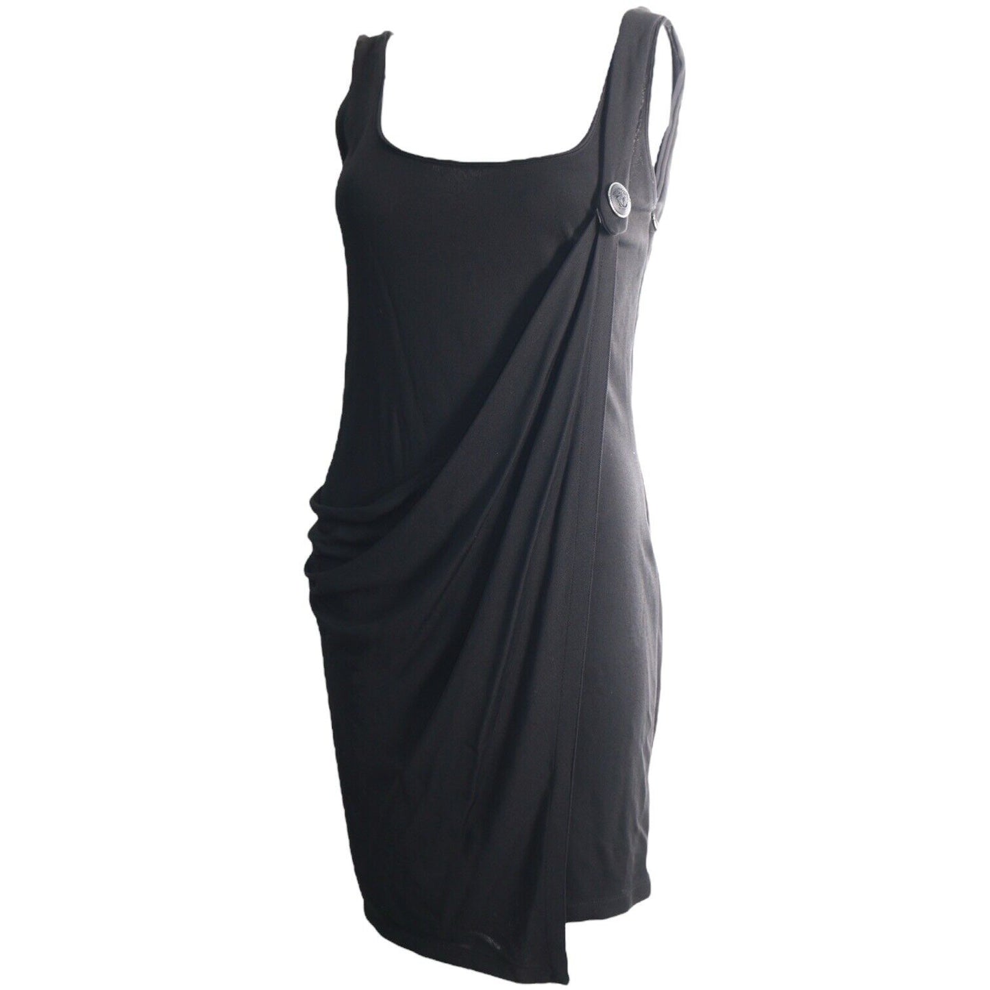 Gianni Versace Couture Vintage Draped Medusa Button Black Dress