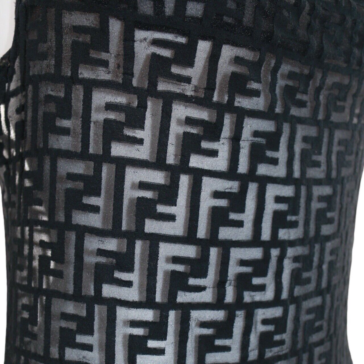 Fendi Vintage Black Sheer Zucca Monogram Maxi Dress Size M