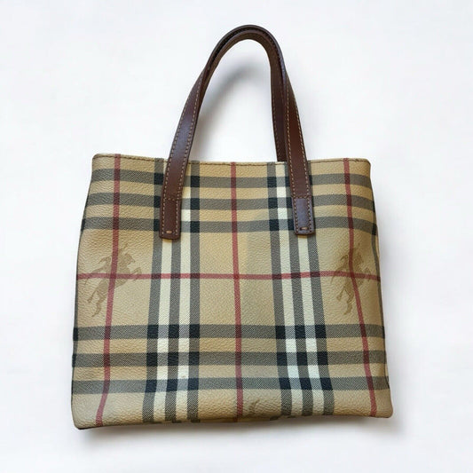 Burberry Beige Check Print Small Vintage Tote Bag