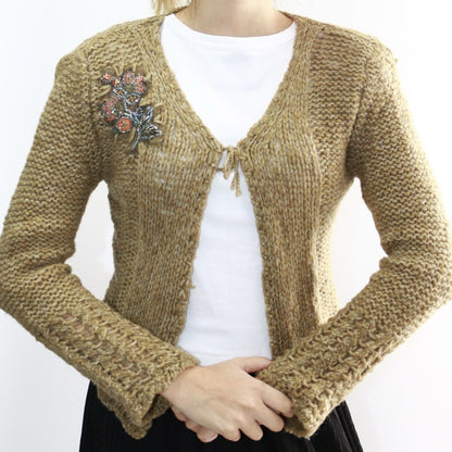 La Perla Vintage Cardigan Crochet Flower Embroidered Embellished Beaded Size S