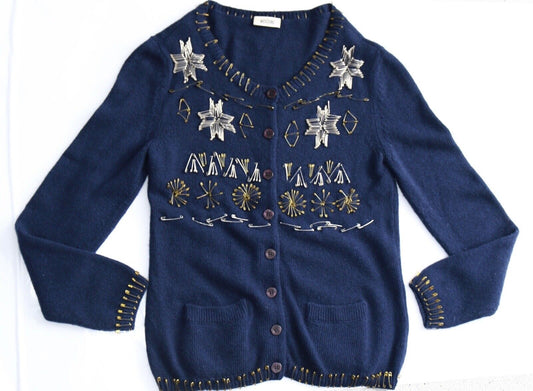 Moschino Embroidered Pins Navy Cardigan Size M