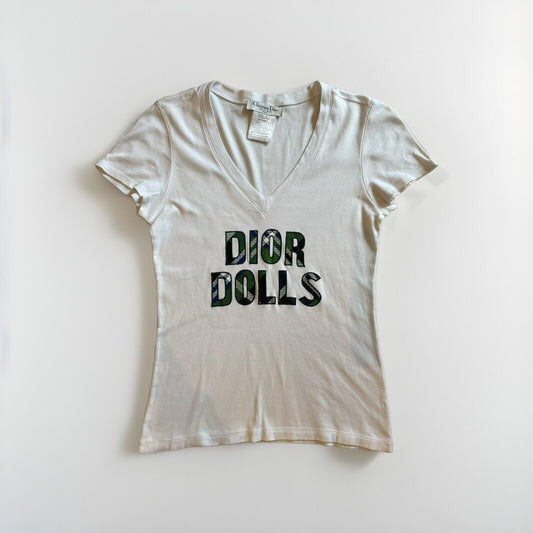 Christian Dior Vintage Dior Dolls White & Green T-shirt Size 38