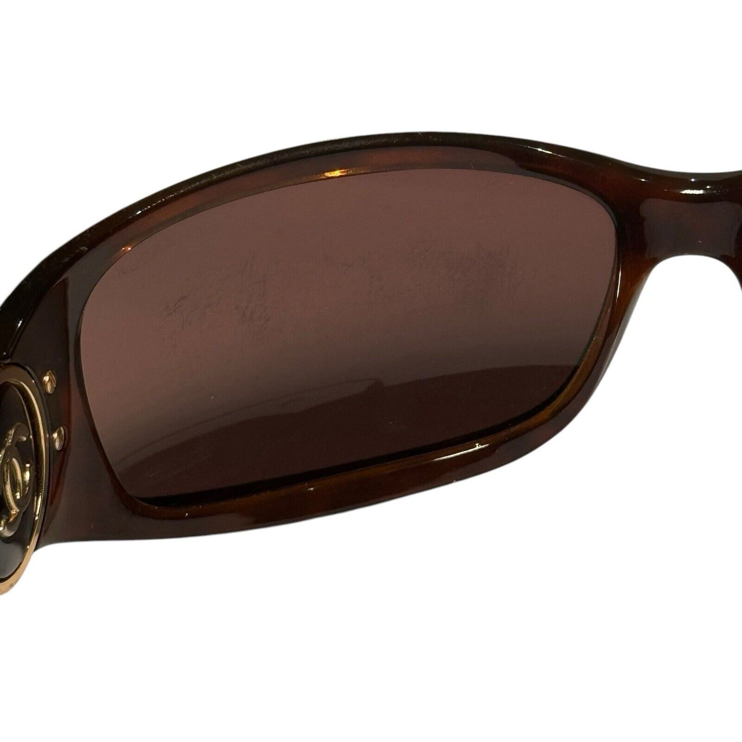 Chanel Logo Wraparound Sunglasses In Tortoiseshell Brown & Gold