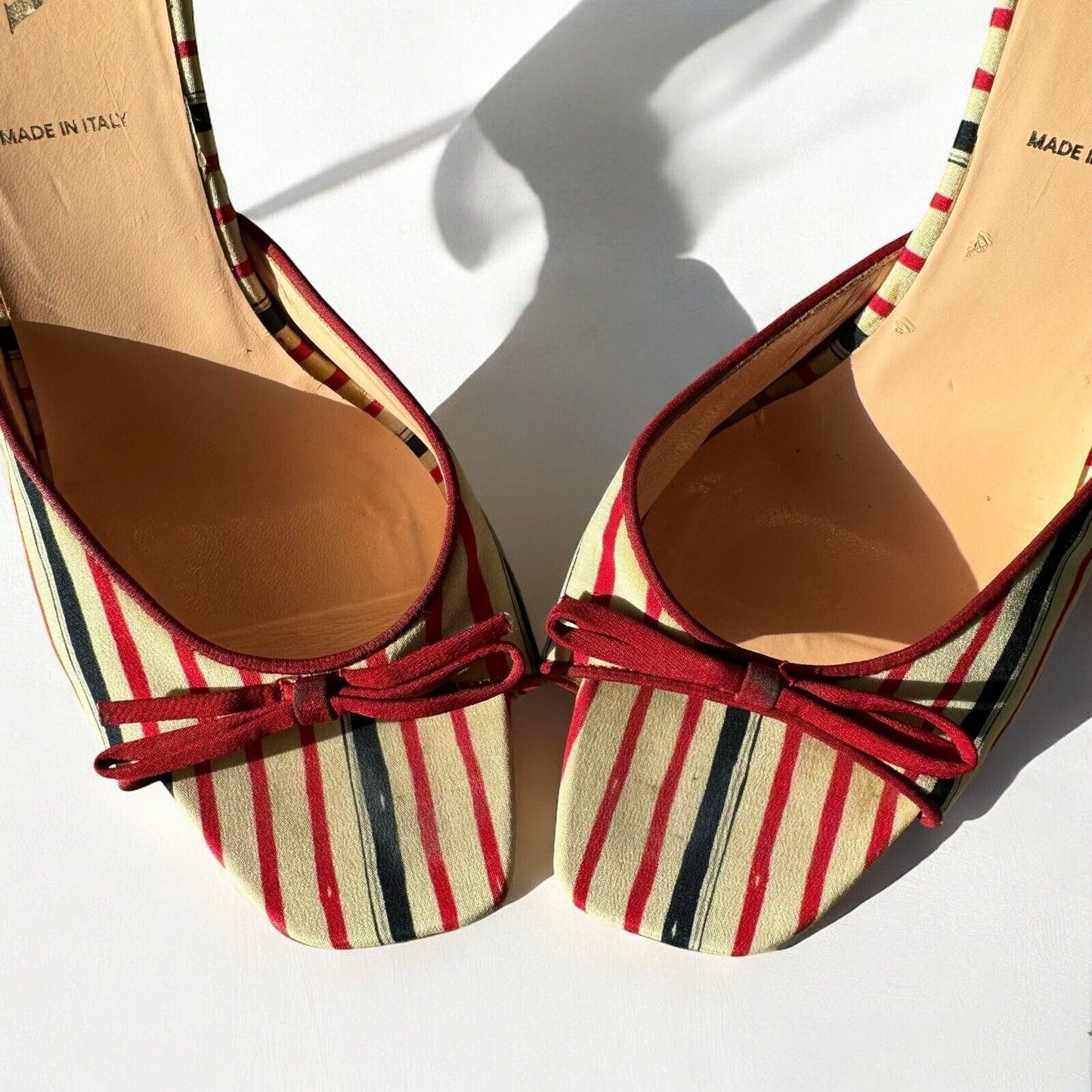 Prada Red & Navy Striped Bow Heels Size IT 39 UK 6