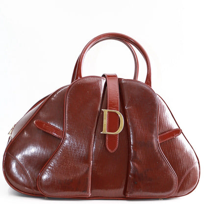 Christian Dior Red Patent Leather Monogram Double Saddle Handbag