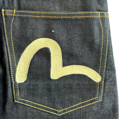 Evisu Navy & Yellow Straight Leg High Waist Jeans Size 28