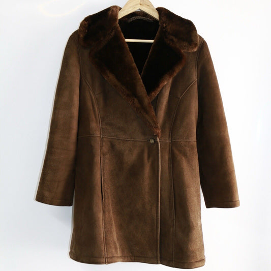 Loewe Vintage Brown Leather Fur Coat Size 42