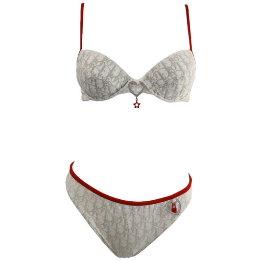 Christian Dior Trotter Monogram Beige & Red Vintage Bikini Set Size S