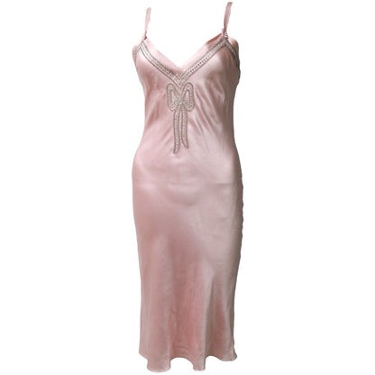 Christian Dior Pink Silk Embellished Bow Midi Vintage Dress 2004