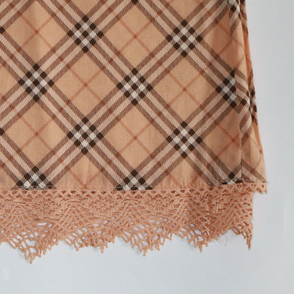 Burberry Vintage Pink Check Midi Skirt Lace Detail Size 36