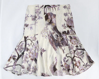 Roberto Cavalli White & Purple Floral Silk Knee-Length Skirt Size 42