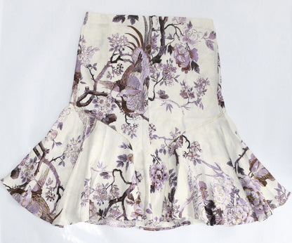 Roberto Cavalli White & Purple Floral Silk Knee-Length Skirt Size 42