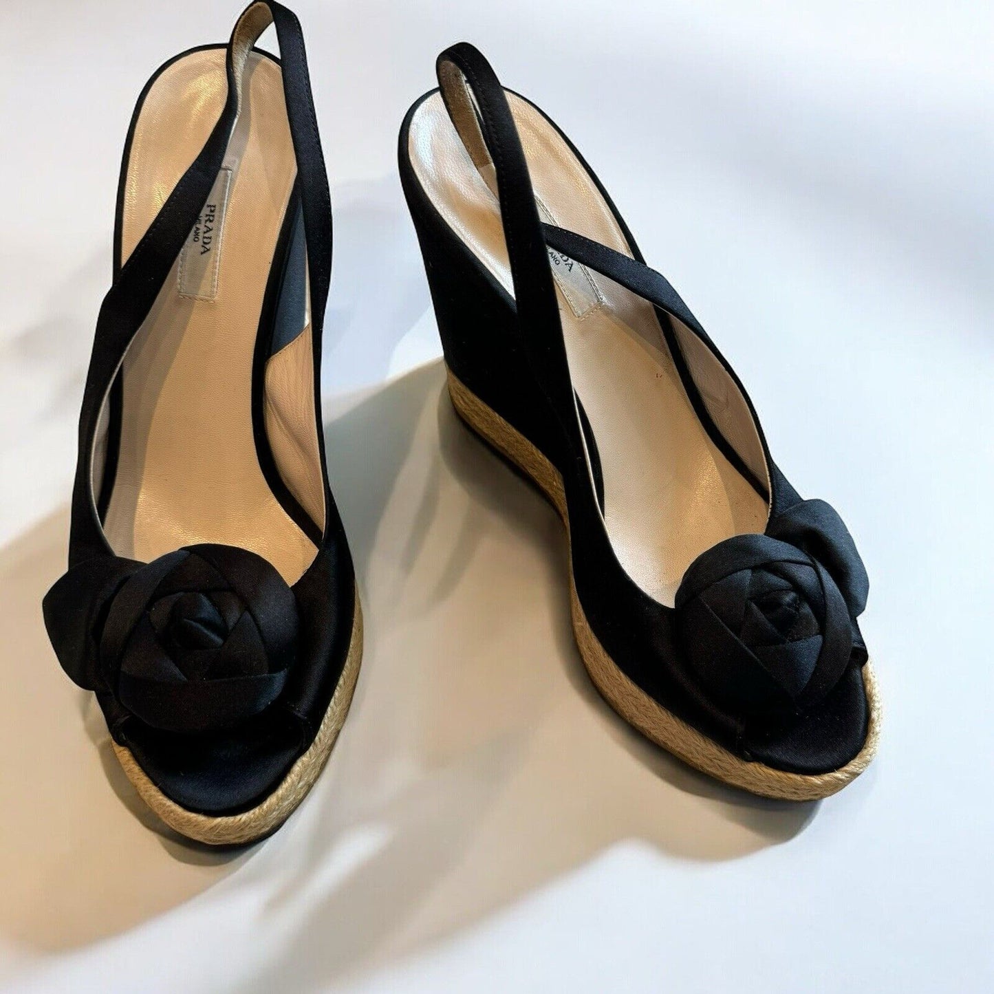 Prada Black Satin Espadrilles Sandals Size IT 37.5 UK 4.5