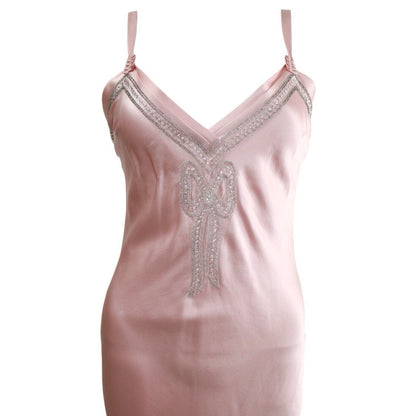 Christian Dior Pink Silk Embellished Bow Midi Vintage Dress 2004