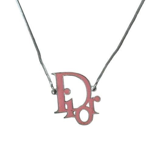 Christian Dior Pink Silver Oblique Logo Vintage Necklace