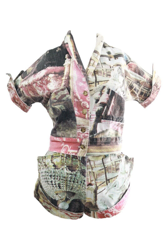 Vivienne Westwood Salon Print Jacket & Shorts Set Spring 1992 Runway Vintage XS