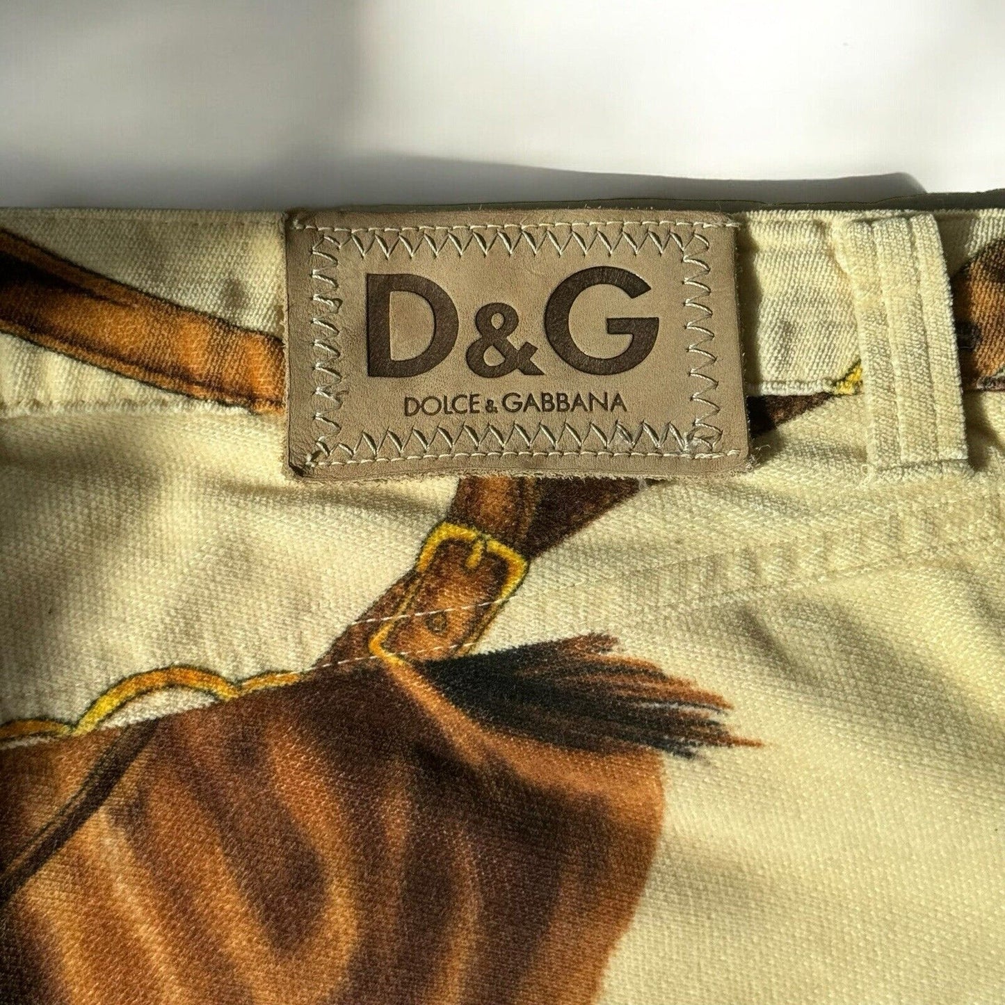 Dolce Gabbana D&G Velvet Horse Print Leather Belt Trousers Size M