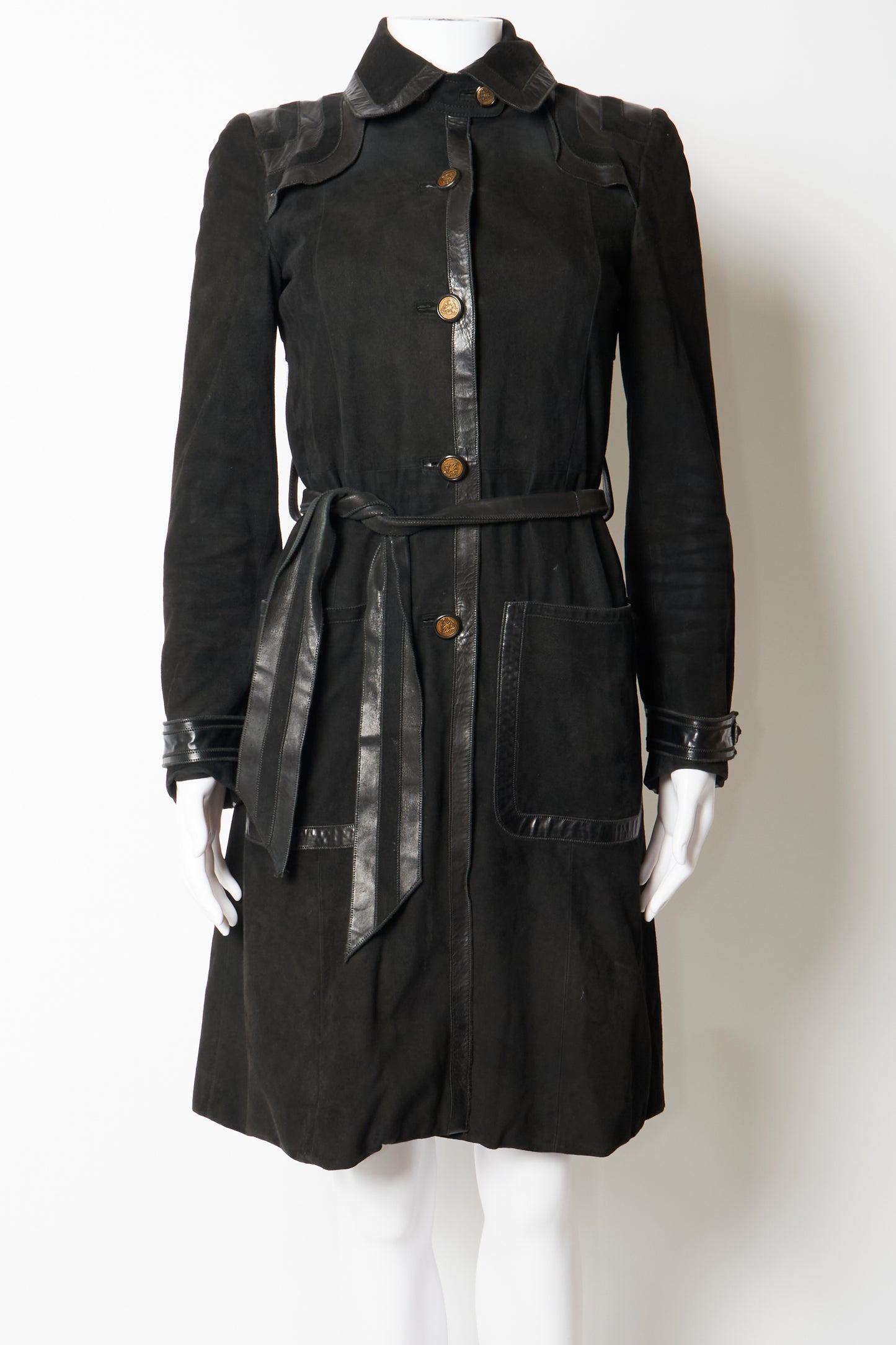 Gucci 2003 Black Suede Leather Belted Coat