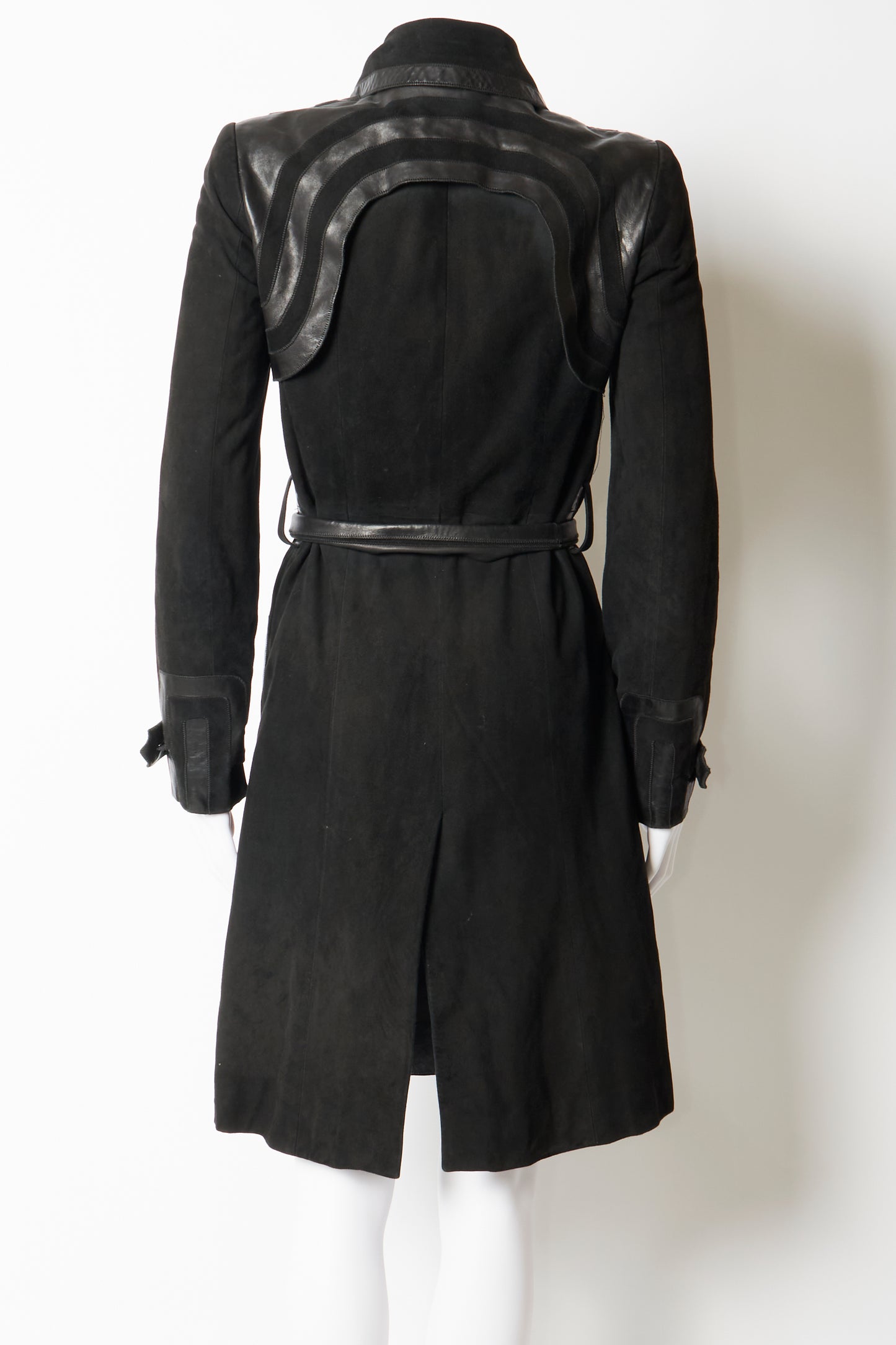Gucci 2003 Black Suede Leather Belted Coat