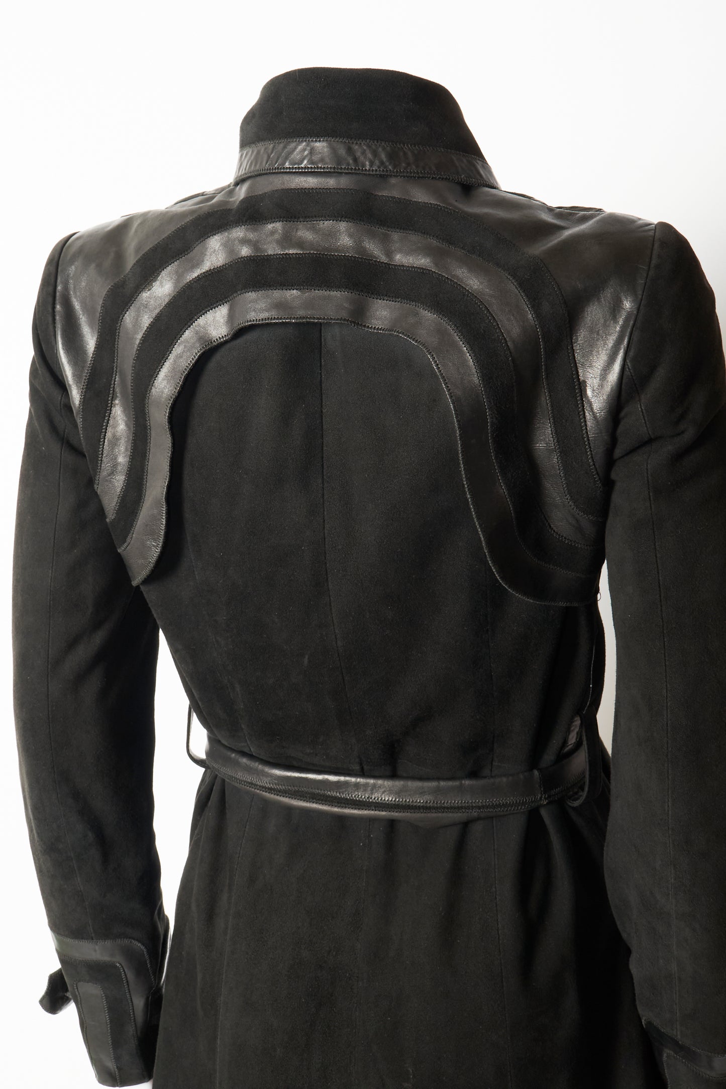 Gucci 2003 Black Suede Leather Belted Coat
