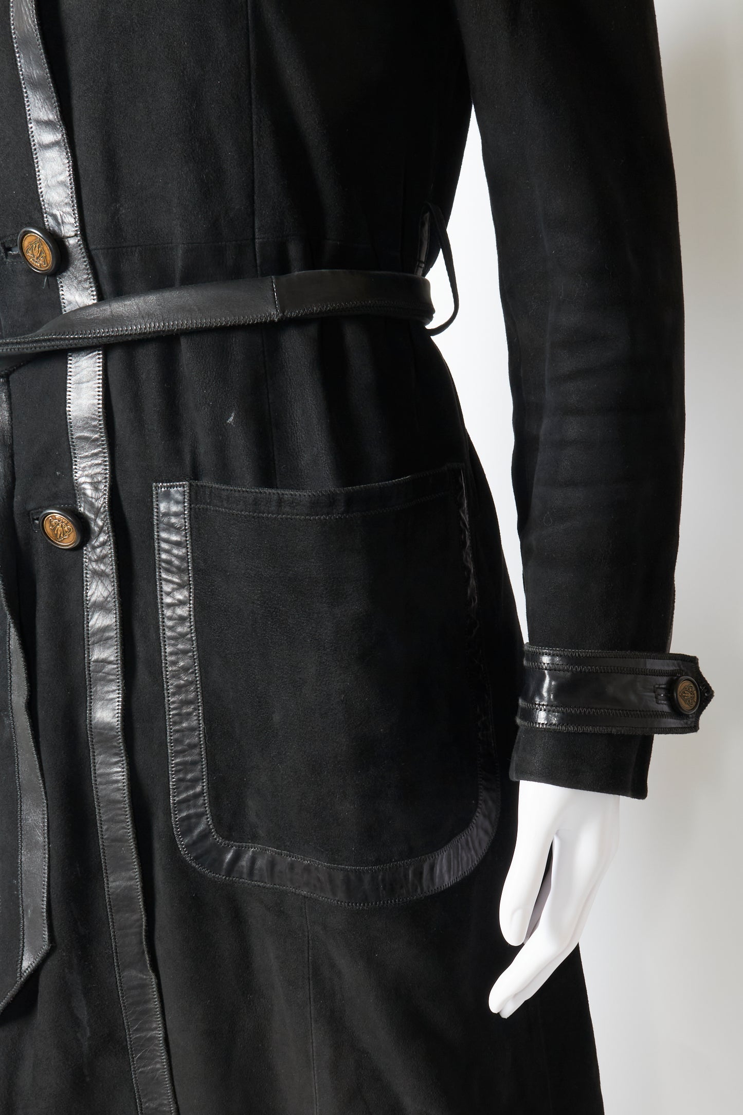 Gucci 2003 Black Suede Leather Belted Coat