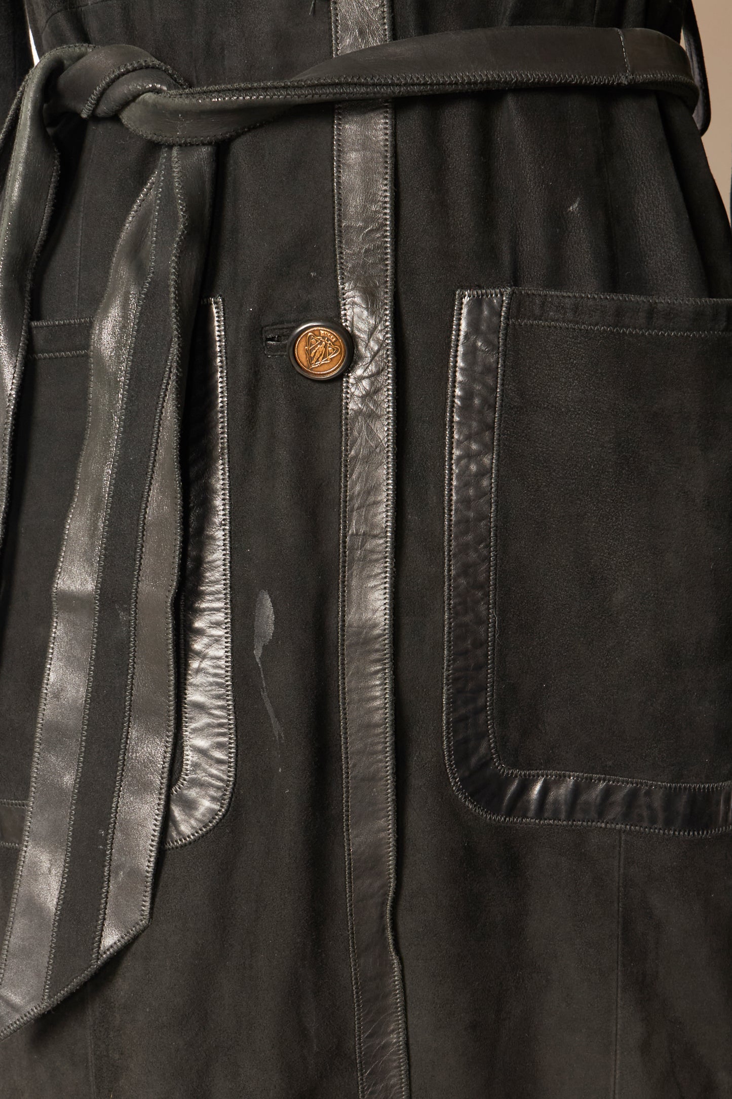 Gucci 2003 Black Suede Leather Belted Coat