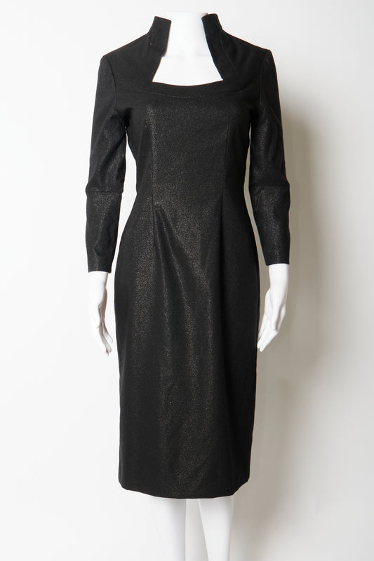 Alexander Mcqueen 2007 Metallic Black Midi Dress